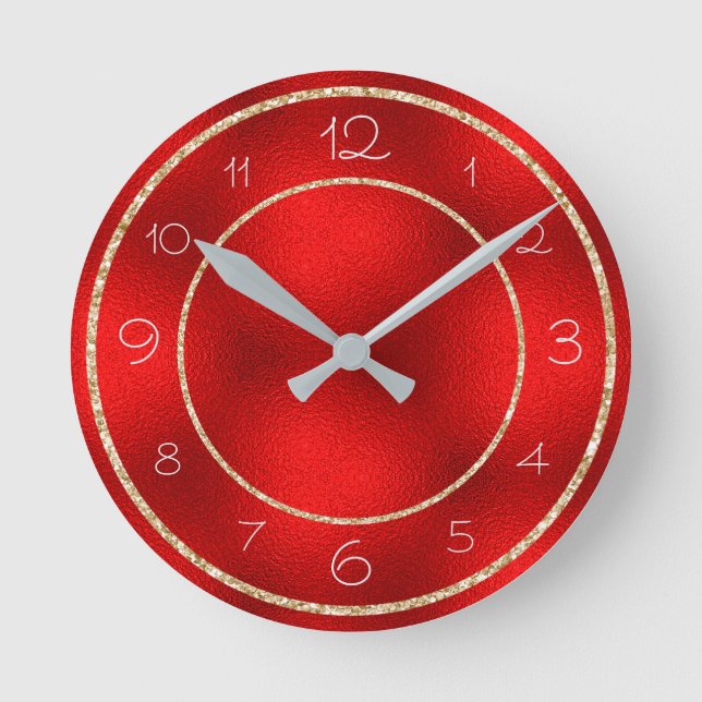 Horloge Ronde Parties scintillant or glamour sur le rouge brilla (Recto)