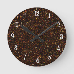 Horloge Ronde Parties scintillant orange en cuivre foncé