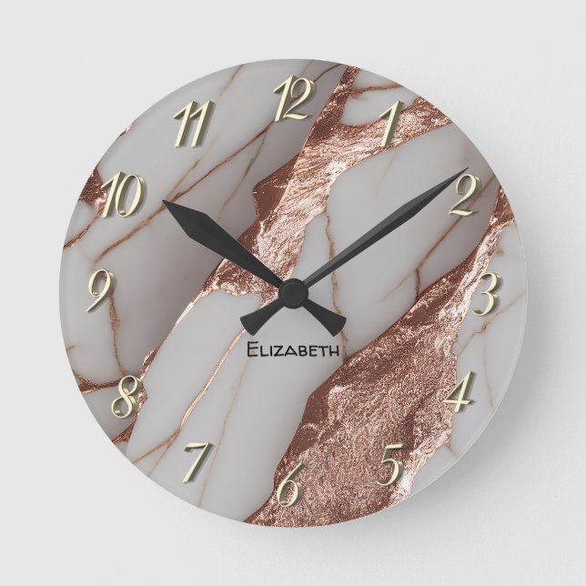 Horloge Ronde Parties scintillant tendance en cuivre marbre (Recto)