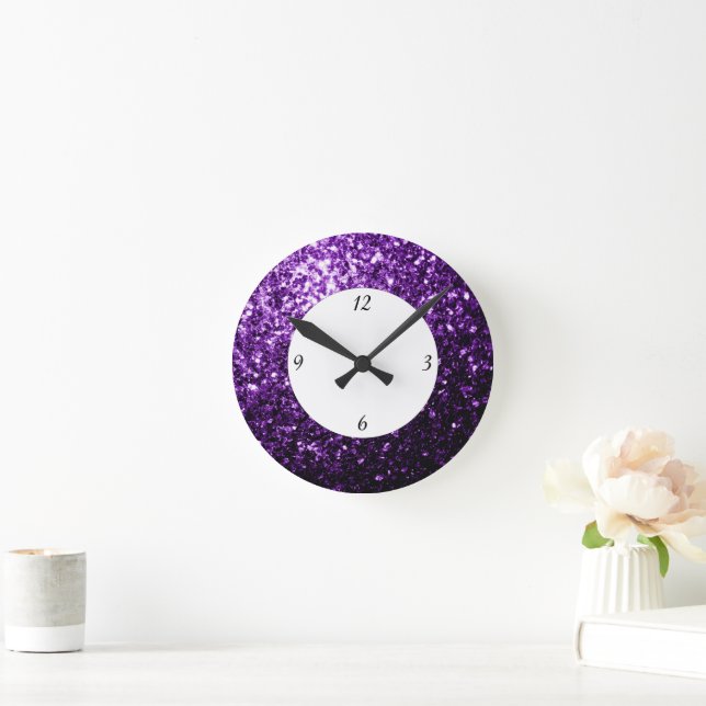 Horloge Ronde Parties scintillant violet foncé brille avec des n (Maison)