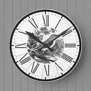 Horloge Ronde Paruline en bois Britanniques Illustration d'oisea