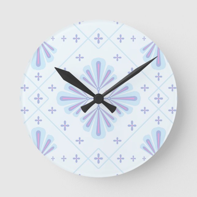 Horloge Ronde Pastel Blue Geometric Floral Repeat Pattern  (Recto)