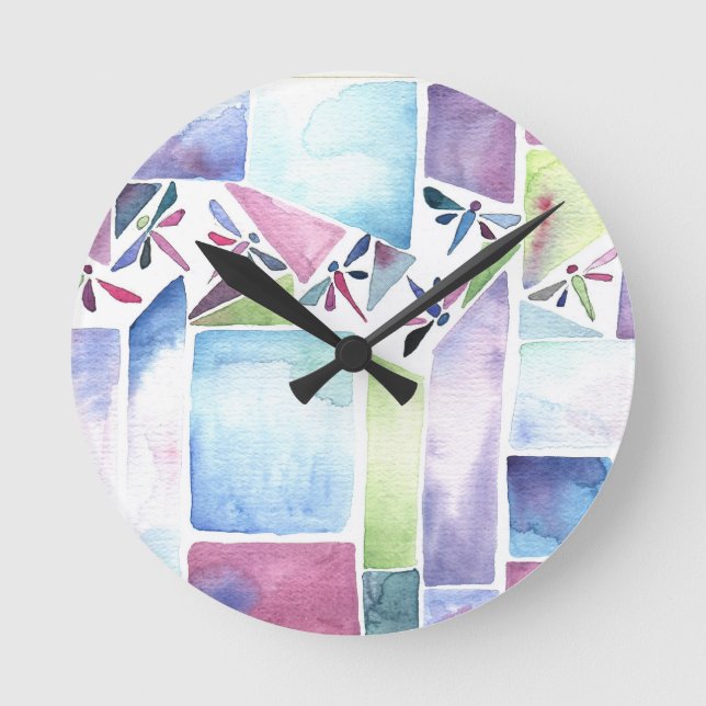 Horloge Ronde Pastel d'aquarelle de libellule (Recto)
