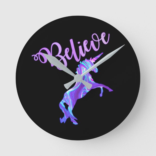 Horloge Ronde Pastel Rainbow Croire En Unicorns (Recto)
