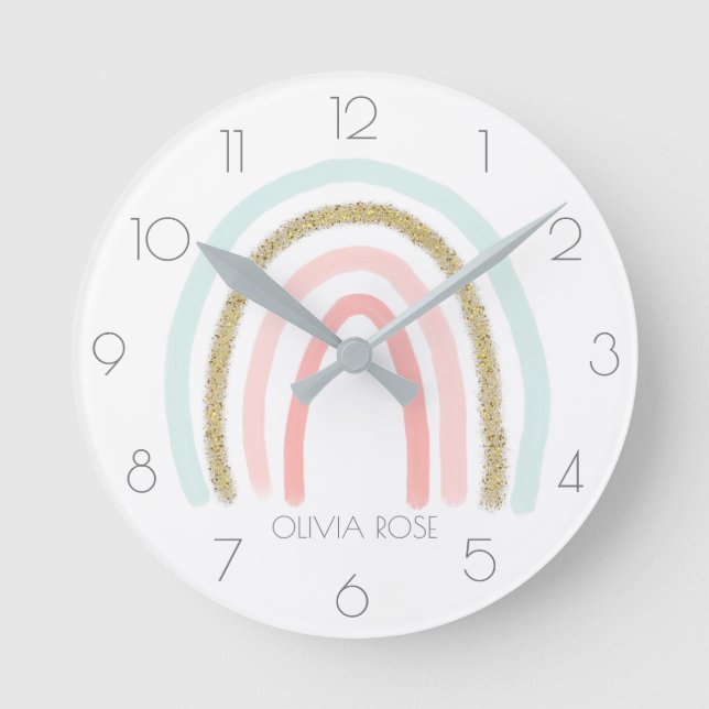 Horloge Ronde Pastel Rainbow personnalisé avec Parties scintilla (Recto)