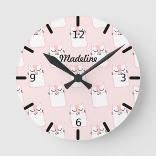 Horloge Ronde Pattern Pink Kitten