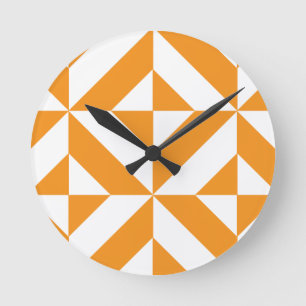 Horloge Ronde Patters de Burnt Orange Geometric Deco Cube