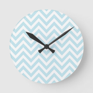 Horloge Ronde Patters de Light Blue et White Chevron
