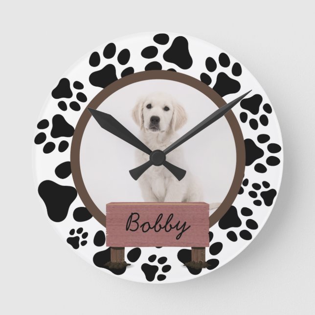 Horloge Ronde pattes mignonnes Noël fête Custom Chien Photo (Recto)