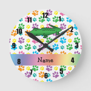 Horloge Ronde Pattes nommées personnalisées d'arc-en-ciel