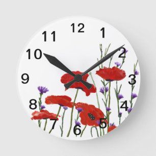 Horloge Ronde Pavots et boutons de célibataire