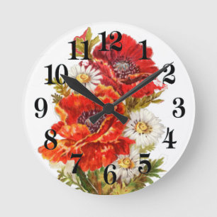 Horloge Ronde Pavots et marguerites