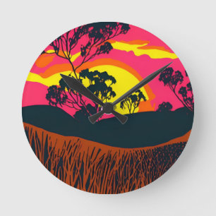 Horloge Ronde Paysage Abstrait du désert extérieur Art #6