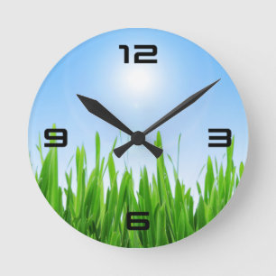 Horloge Ronde Paysage de ciel bleu d'herbe verte-10826