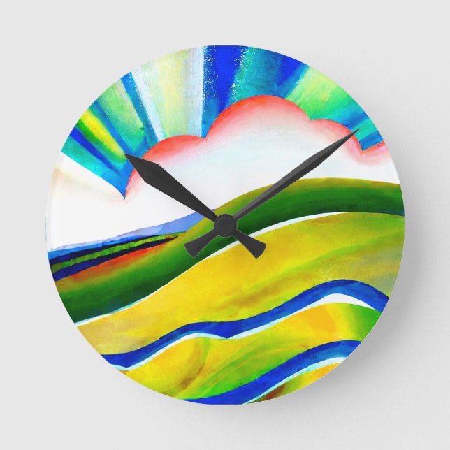 Horloge Ronde Paysage de Sunburst Rainbow (Recto)