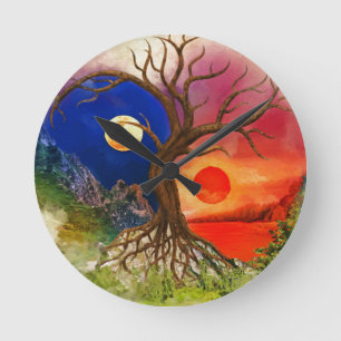 Horloge Ronde Paysage de Yin Yang Tree