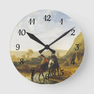 Horloge Ronde Paysage fluvial avec cavaliers Aelbert Cuyp Round 