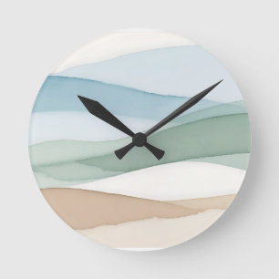 Horloge Ronde Paysage minimaliste bleu beige