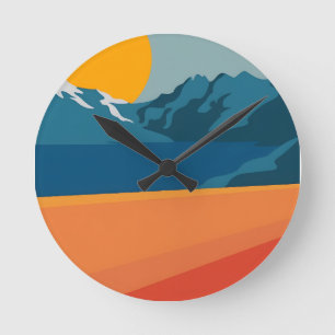 Horloge Ronde Paysage moderne de Montagne Retro - Rouge et