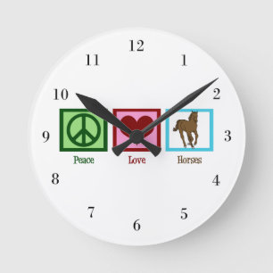 Horloge Ronde Peace Love Horses