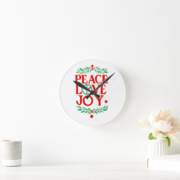 Horloge Ronde Peace Love Joy Noël Festive Holiday