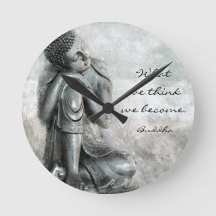 Horloge Ronde Peaceful Resting Silver Buddha With Wise Quota
