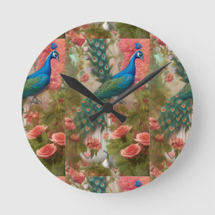 Horloge Ronde Peacock en Apricot Jardin Rose