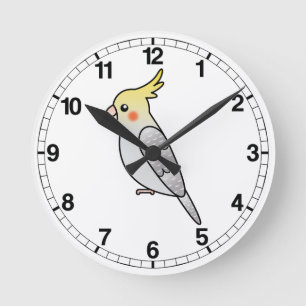 Horloge Ronde Pearl Cartoon Cockatiel Parrot Bird