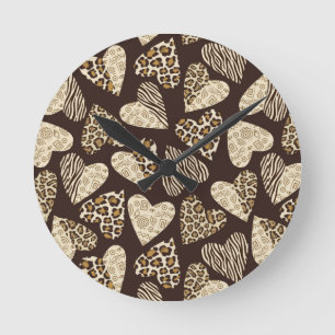 Horloge Ronde Peau d'animal avec des coeurs