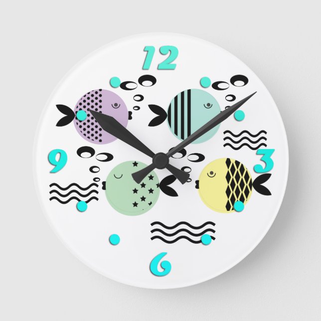Horloge Ronde Pêche sans mer abstrait scandinave marine moderne (Recto)