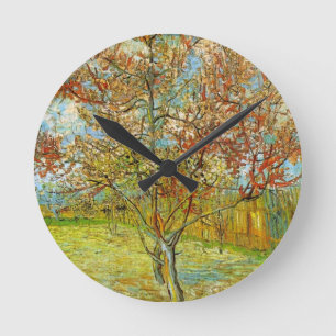 Horloge Ronde Pêcher rose en fleurs de Vincent van Gogh