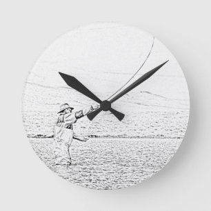 Horloge Ronde pêcheur de mouche