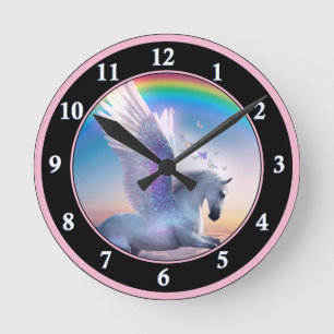 Horloge Ronde Pégase avec arc-en-ciel
