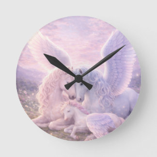 Horloge Ronde Pegasus Family – Soft Pastel Fantasy Canvas Art