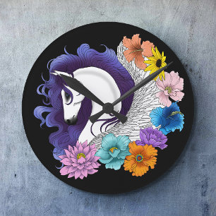Horloge Ronde Pegasus Noir Floral