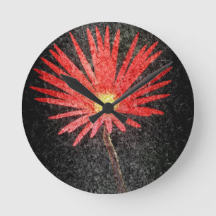 Horloge Ronde Peinture à fleur marguerite rouge