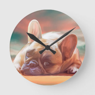Horloge Ronde Peinture à l'aquarelle de joli Bouledogue Français