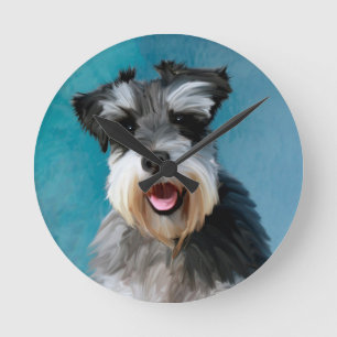 Horloge Ronde Peinture à l'aquarelle de Schnauzer Nain