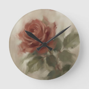 Horloge Ronde "Peinture à l'huile de rose unique"