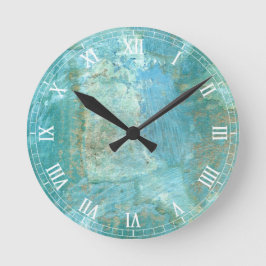 Horloge Ronde Peinture Abstraite bleu et vert serene