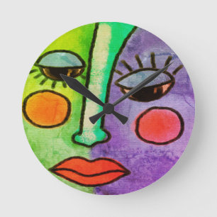 Horloge Ronde Peinture abstraite colorée de visage