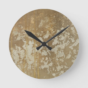 Horloge Ronde Peinture abstraite d'or avec les taches argentées