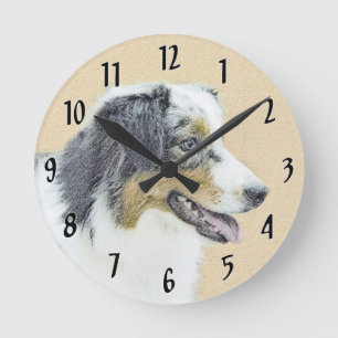Horloge Ronde Peinture de berger australienne - Art original de 