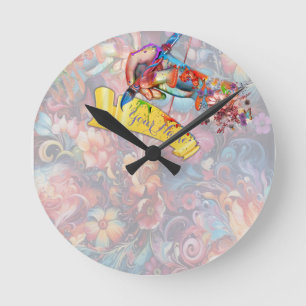 Horloge Ronde Peinture de fleurs de fantaisie exprimant la natur