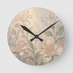 Horloge Ronde Peinture de fleurs douces au pastel