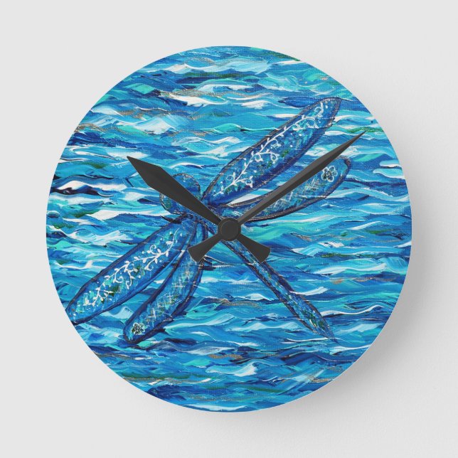 Horloge Ronde Peinture de libellules bleues (Recto)
