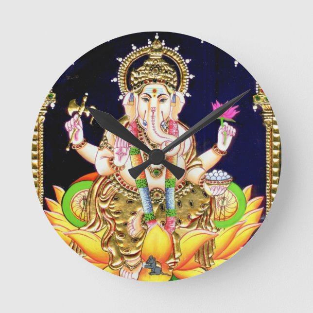 HORLOGE RONDE PEINTURE DE LOTUS GANESHA TANJORE (Recto)
