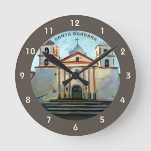Horloge Ronde Peinture de Mission Père Noël Barbara, CA