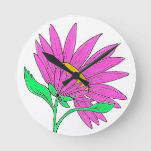 Horloge Ronde Peinture florale acrylique rose fantaisiste Pretty