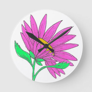 Horloge Ronde Peinture florale acrylique rose fantaisiste Pretty